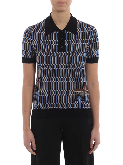 prada polo shirt with this burgundy geometric-jacquard style for pre-aw19